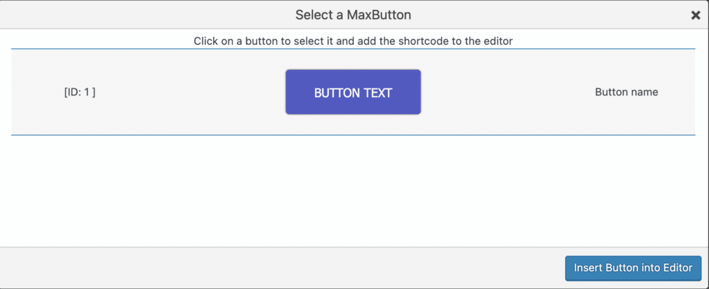 Menu de inser&ccedil;&atilde;o de bot&otilde;es do bloco MaxButtons
