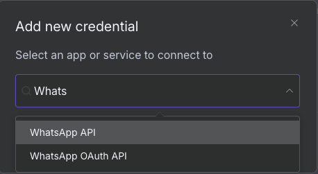 Op&ccedil;&otilde;es de credenciais do WhatsApp na janela de cria&ccedil;&atilde;o de credenciais do n8n