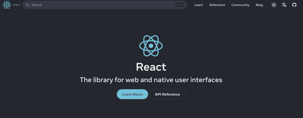 P&aacute;gina inicial do site ReactJS