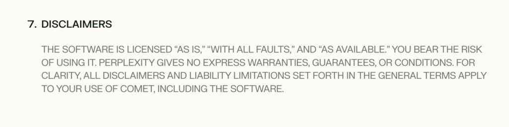 O s&eacute;timo ponto dos termos do navegador Comet