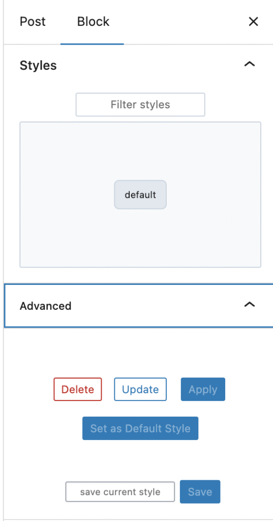 O painel de configura&ccedil;&atilde;o do bloco de bot&otilde;es do Ultimate Blocks