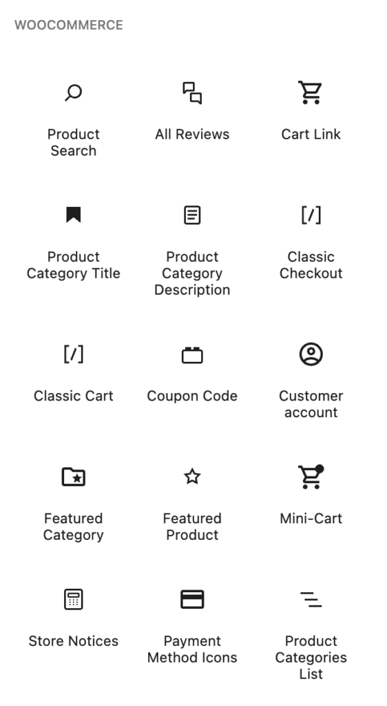 Widgets adicionais do plugin WooCommerce