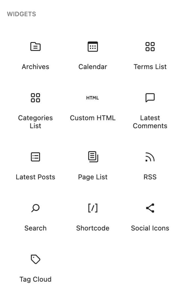 Os widgets padr&atilde;o do WordPress