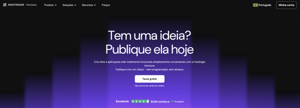 Landing page da Hostinger Horizons