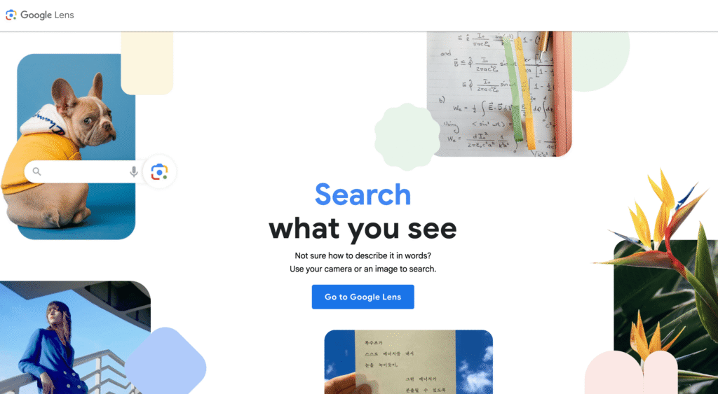 Página inicial do Google Lens