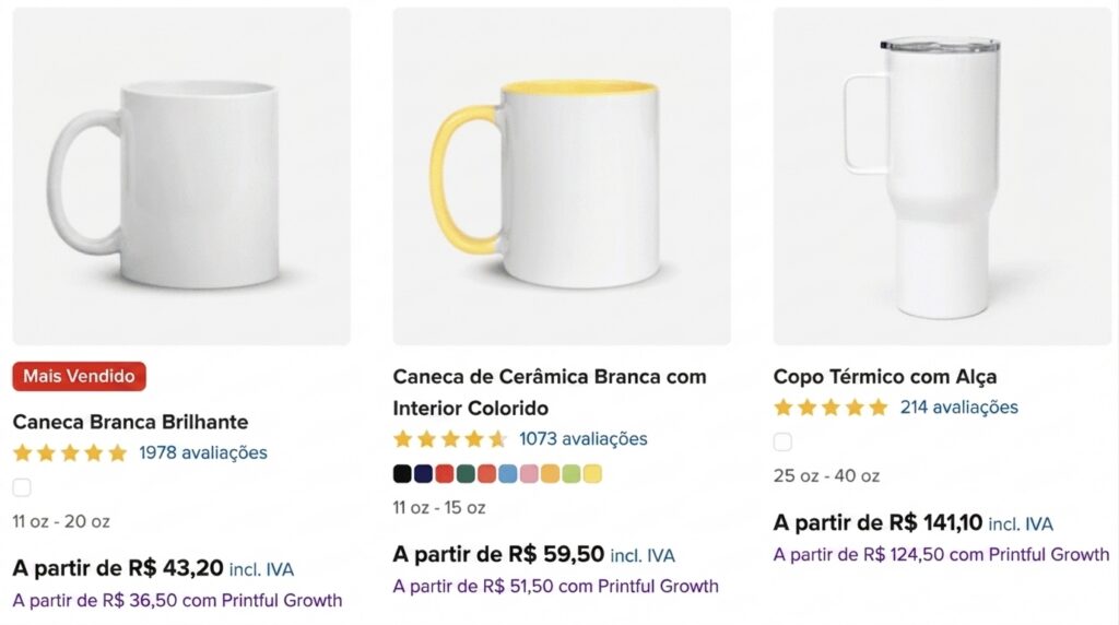 Canecas &agrave; venda na Printful