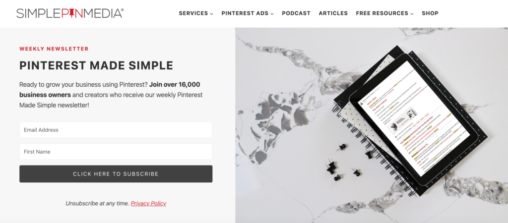 P&aacute;gina do boletim informativo Simplepinmedia