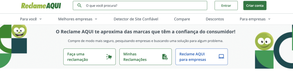 p&aacute;gina inicial do site reclame aqui em portugu&ecirc;s