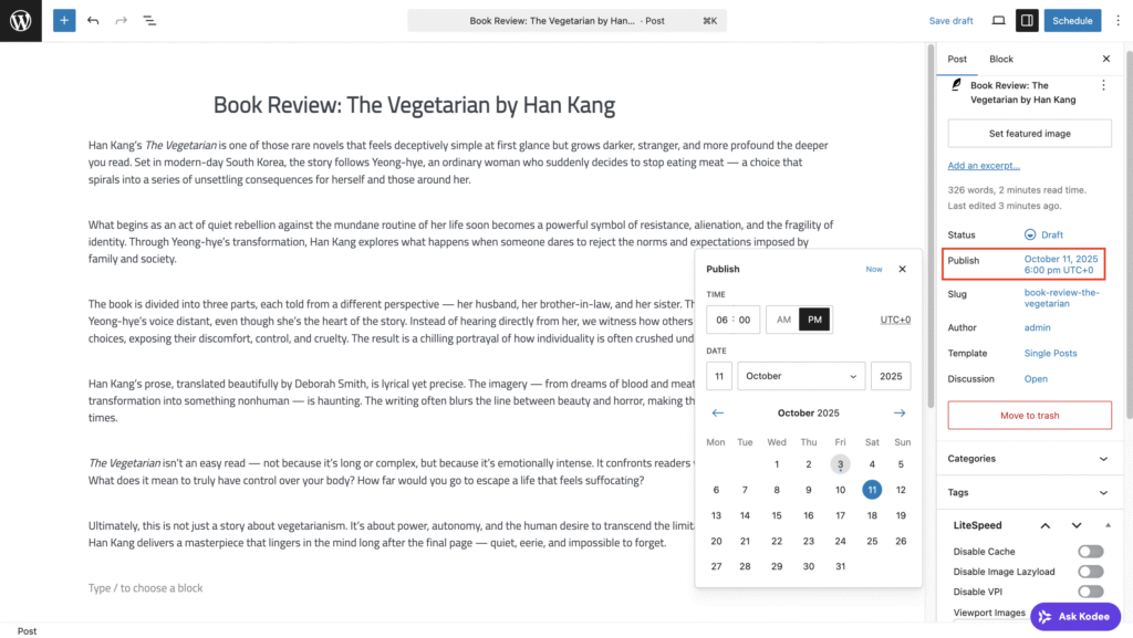 A op&ccedil;&atilde;o Publicar no painel Configura&ccedil;&otilde;es do editor de posts do WordPress