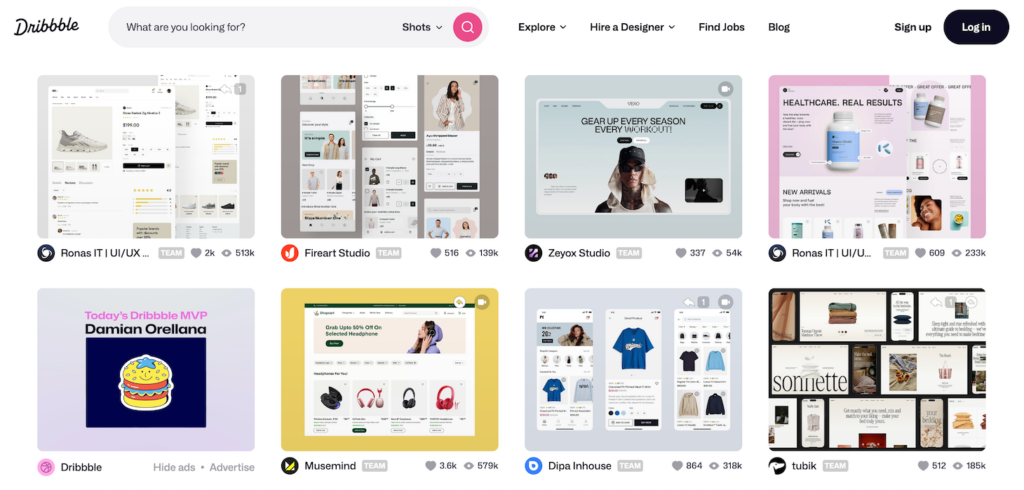 Redesign de site WordPress: exemplos de design de sites no Dribble