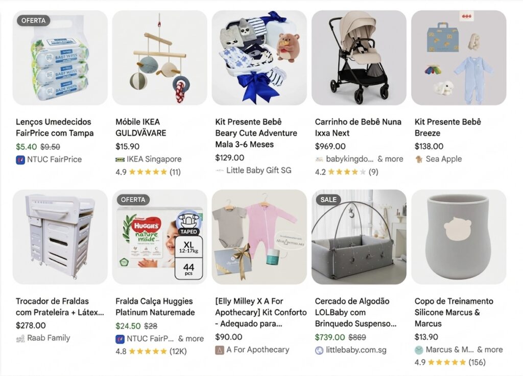 Produtos para bebês no Google Shopping