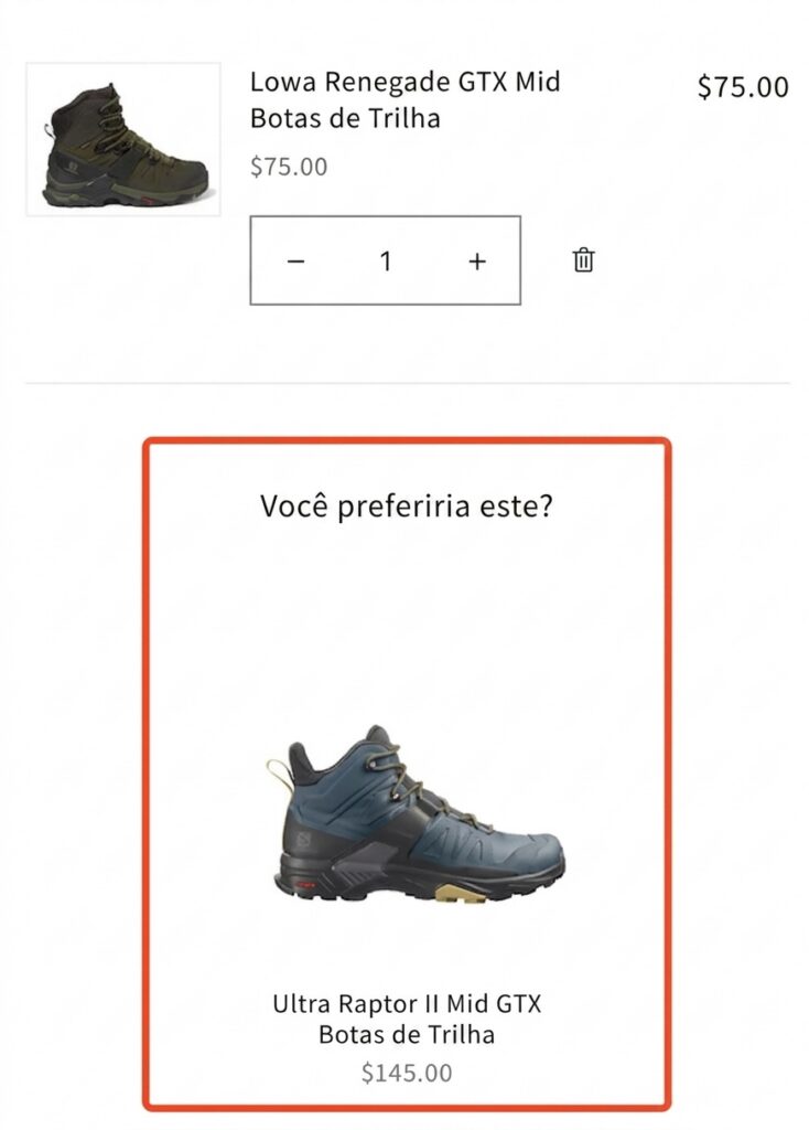 Como vender sapatos online: sugest&atilde;o para um par de botas de trilha com uma alternativa recomendada de pre&ccedil;o mais alto