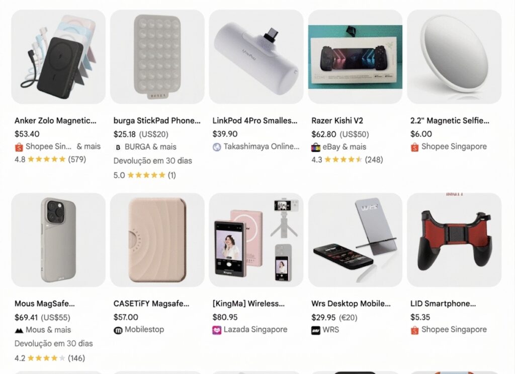 Acessórios para celular no Google Shopping