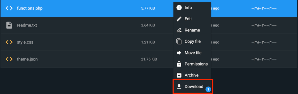 O bot&atilde;o Download no Gerenciador de Arquivos da Hostinger