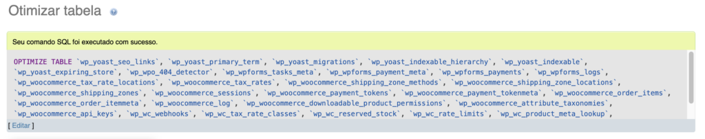 Mensagem de confirmação de execução de comando no phpMyAdmin