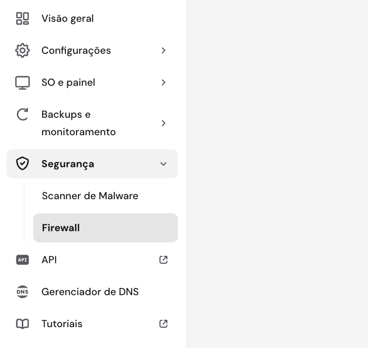 O menu Firewall na barra lateral de visão geral da VPS no hPanel