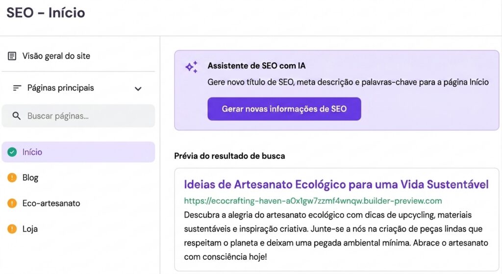 Assistente de SEO com IA no Criador de Sites da Hostinger