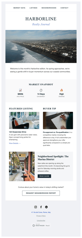 Blue white local market snapshot real estate email