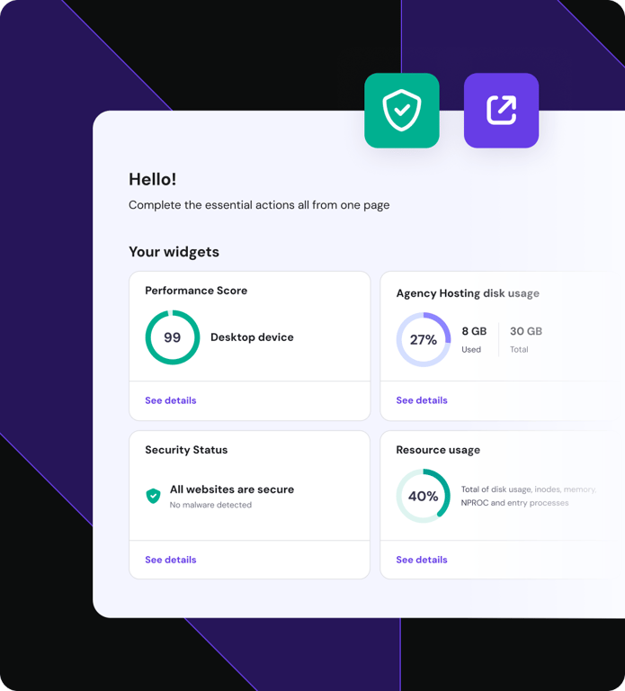 Um único painel de controle para todos os sites.