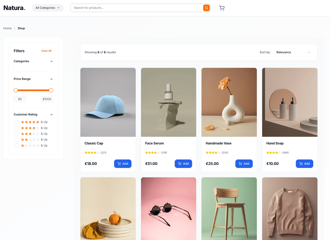 Clean ecommerce store