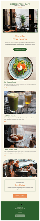 Light yellow and green café promotion newsletter
