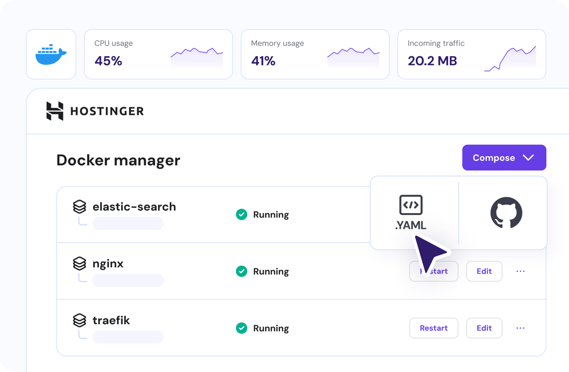 Docker hosting with AI assistant and weekly automated backups