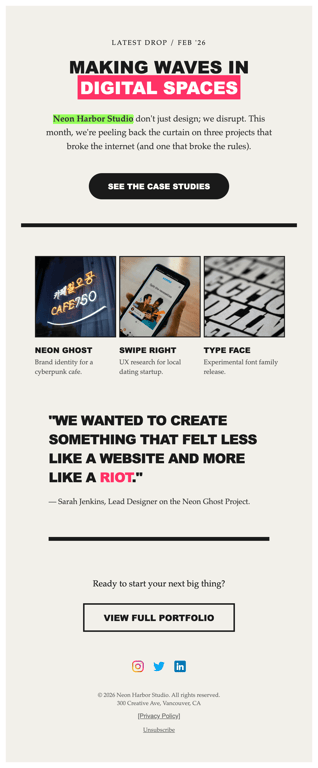 Modern colourful portfolio showcase newsletter