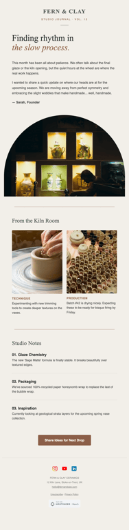 Clay and sage warm founder note newsletter