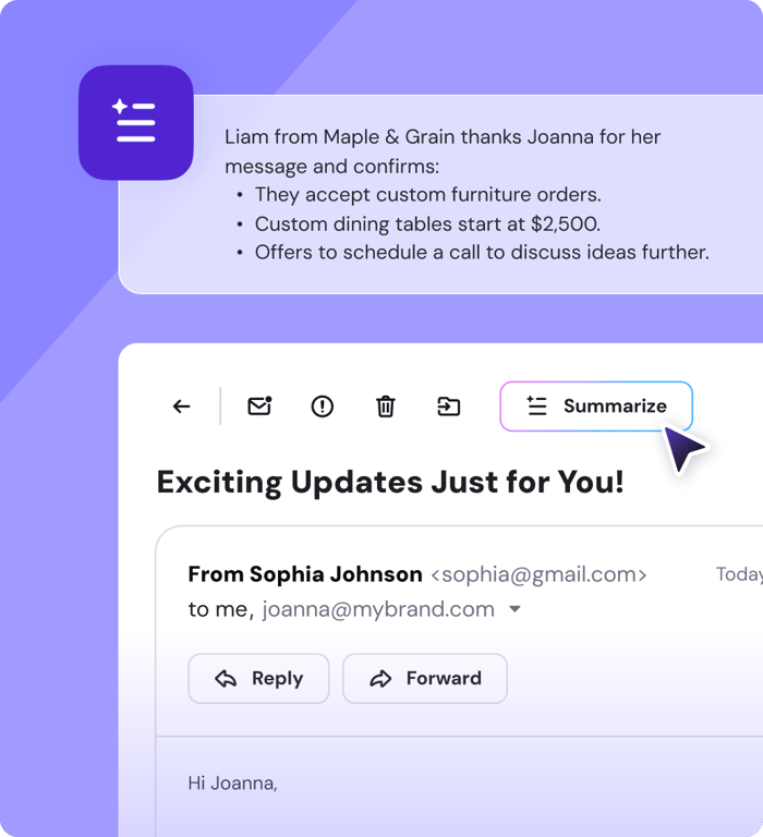 Save time with AI email writing, replies and summaries