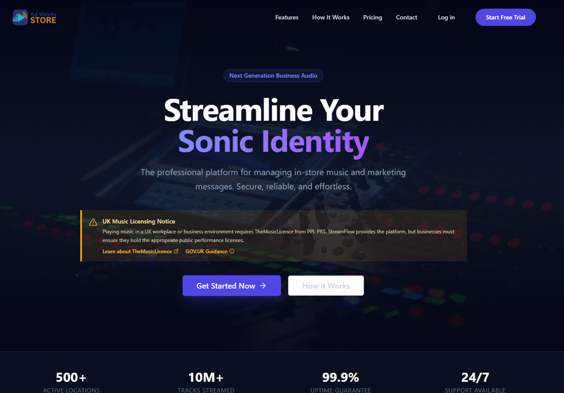 Music and advertising system for shops