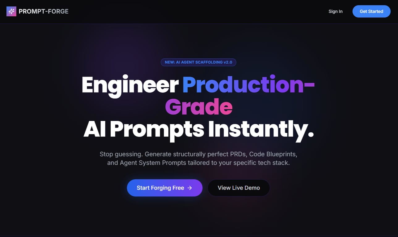 Micro-SaaS que gera prompts inteligentes e personalizados para sites, automações e agentes de IA.