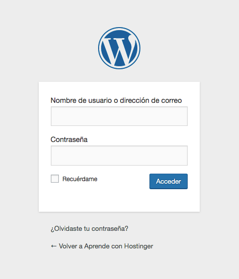 P&aacute;gina de inicio de sesi&oacute;n de WordPress en la p&aacute;gina de inicio