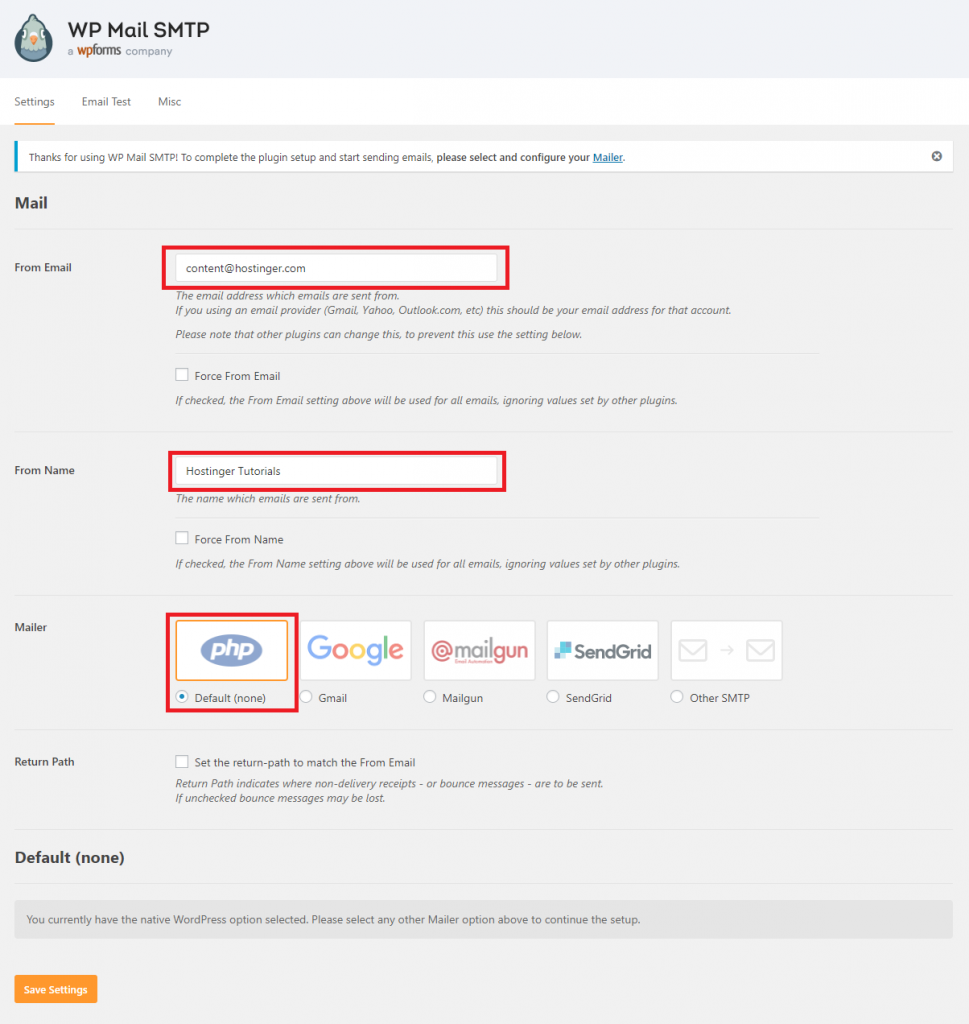 Configuración del complemento WP Mail SMTP