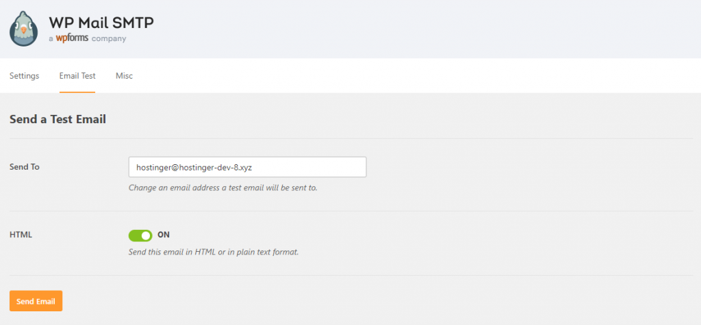 WP Mail SMTP Función de prueba de correo electrónico