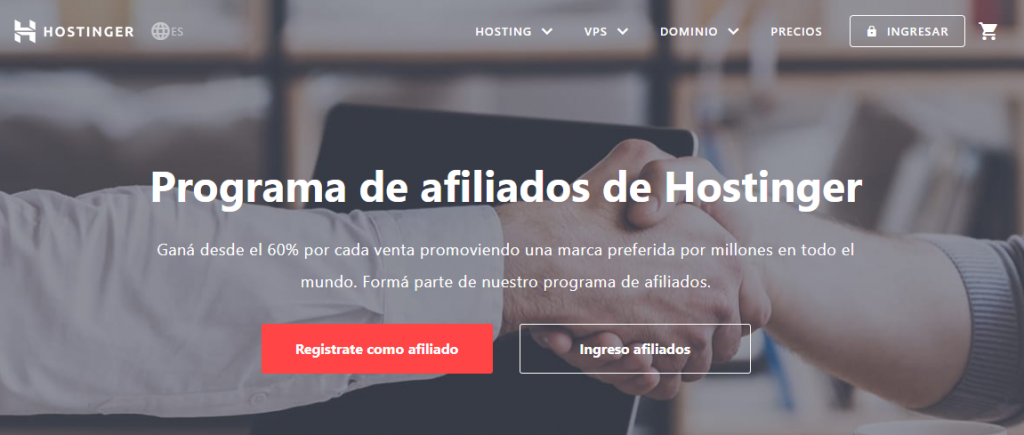 página de inicio del programa de afiliados de hostinger