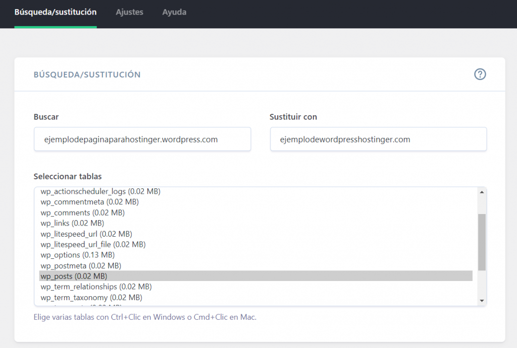 Vista previa del funcionamiento del plugin Better Search Replace