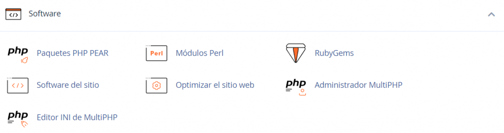 Sección Software de cPanel