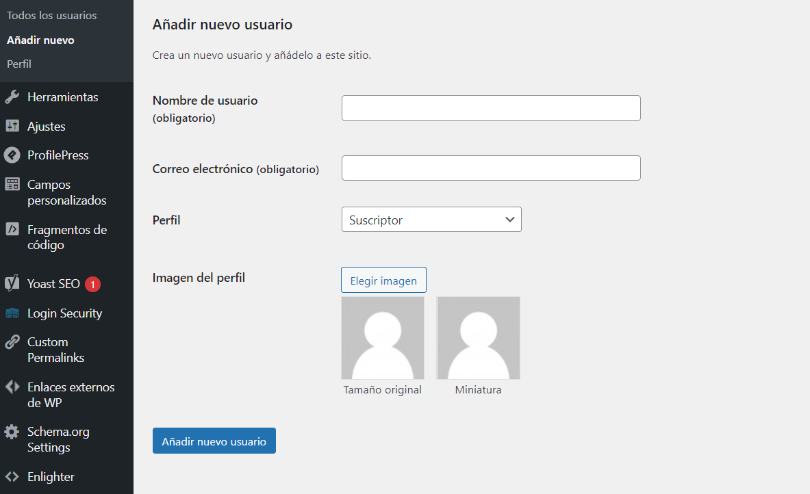 A&ntilde;adir nuevo usuario en WordPress