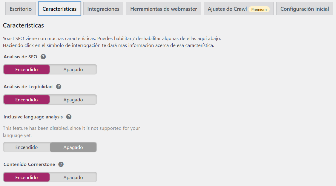 Caracter&iacute;sticas del plugin de Yoast 