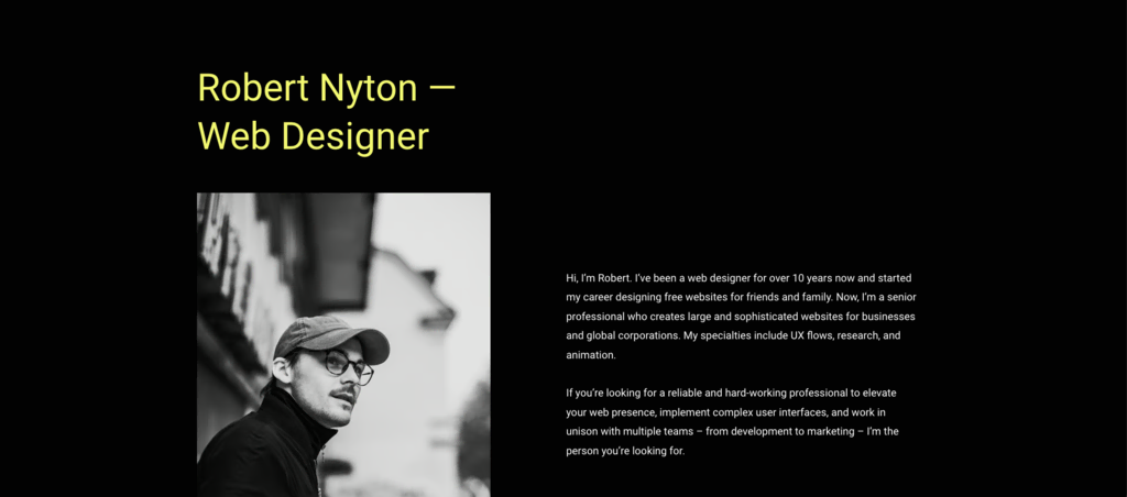 Plantilla Robert Nyton del Creador de sitios web de Hostinger