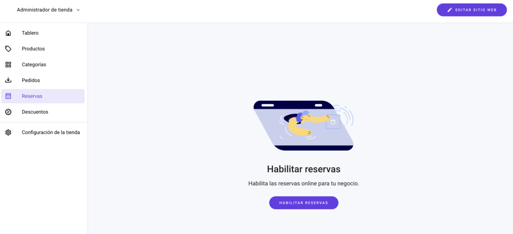 Secci&oacute;n de Reservas del Creador web de Hostinger