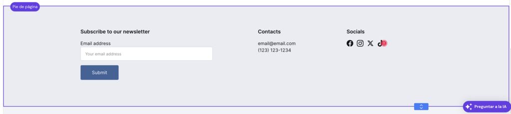 Secci&oacute;n de Newsletter de una web creada en Hostinger