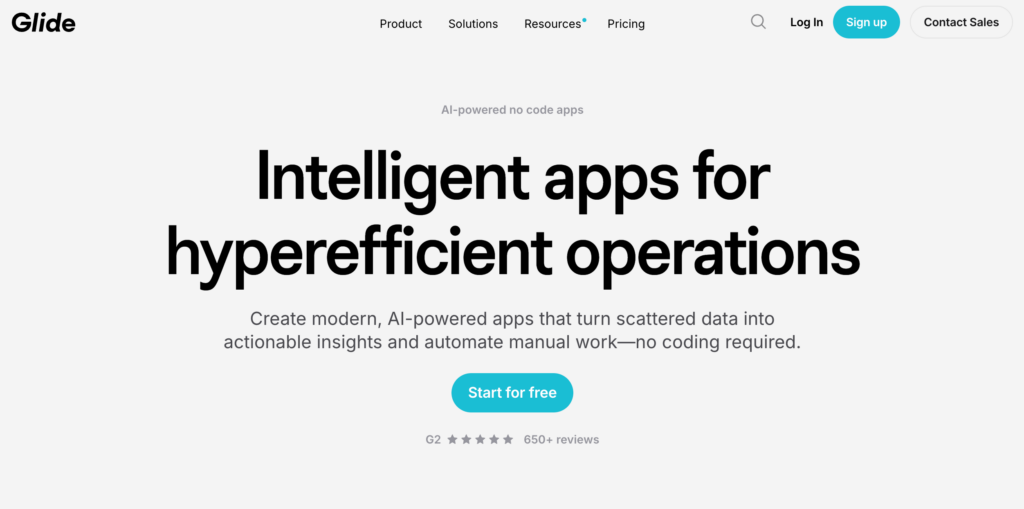 Homepage von Glide