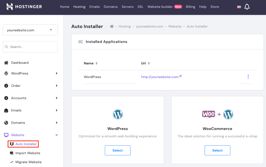 Website-Autoinstallationsprogramm auf hPanel
