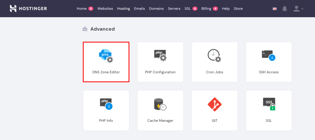 DNS-Zonen-Editor auf hPanel