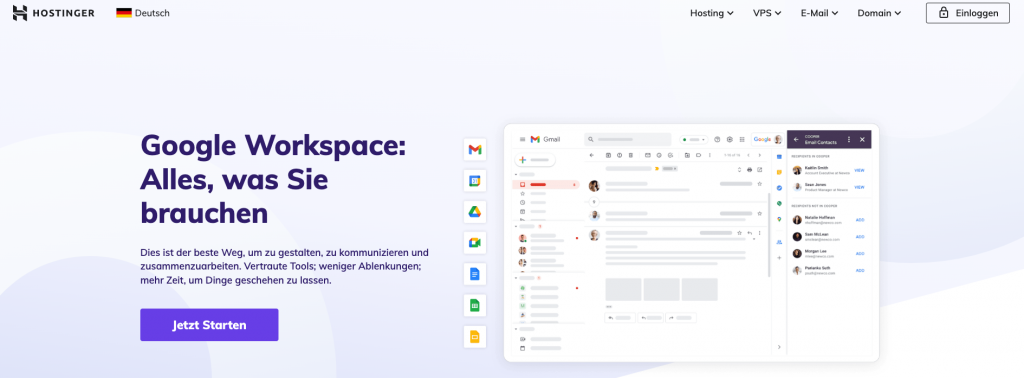 Google Workspace bei Hostinger Startseite