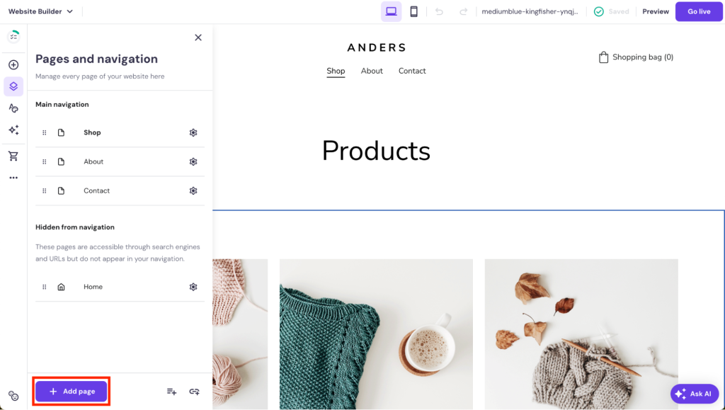 Schaltfläche „Seite hinzufügen“ hervorgehoben