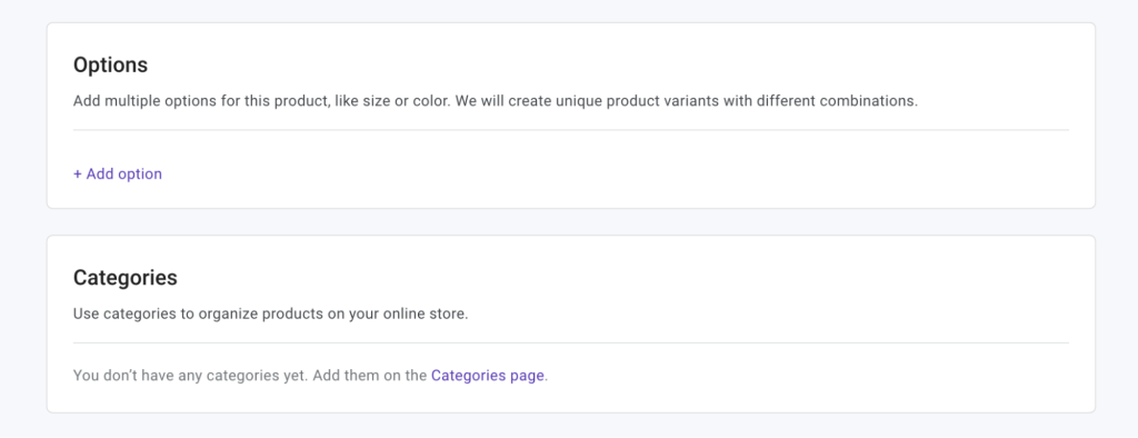Optionen und Kategorien im Detail