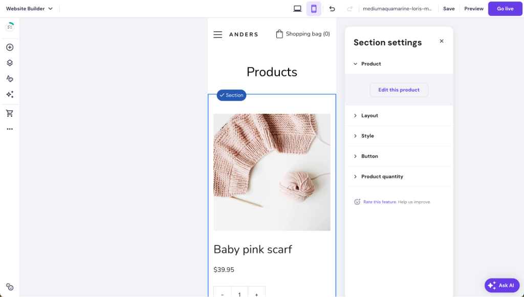 Produktseite in der Mobilansicht