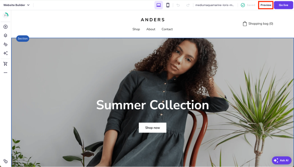 Vorschau-Schaltfläche hervorgehoben